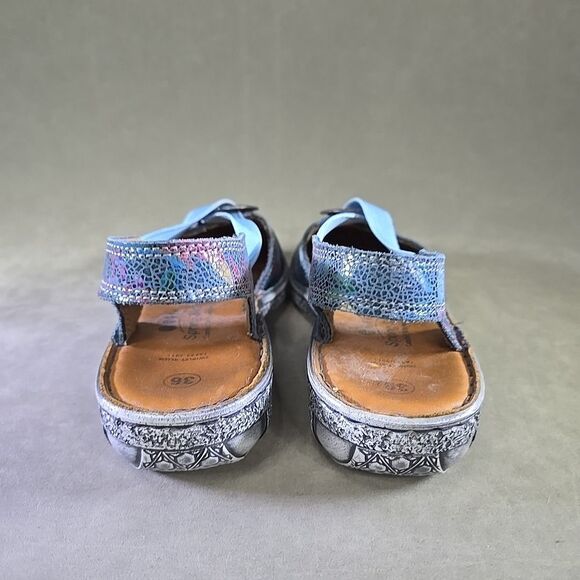 Spring Step Womens Swirlet Blum Sandal Size 36 5.5 Blue Red Leather Slip On Flat - Picture 6 of 10